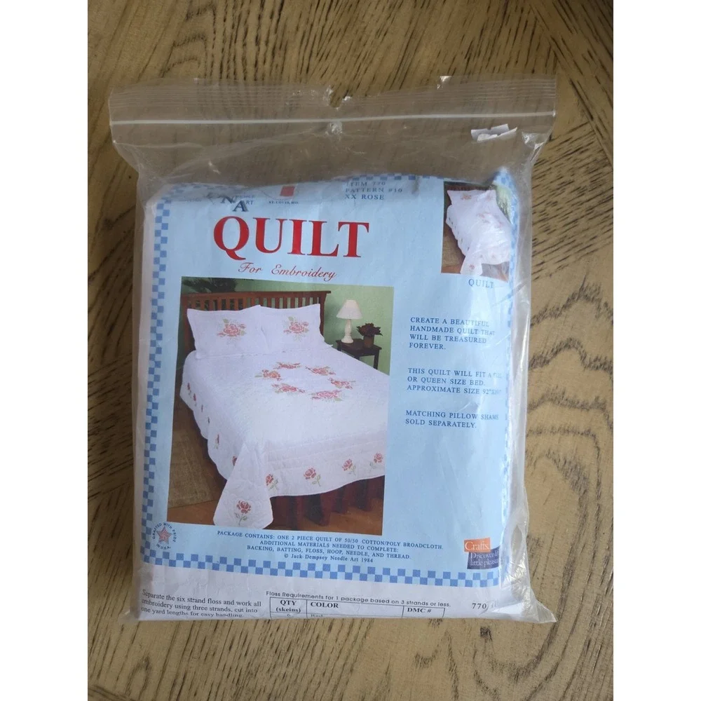 Vintage Jack Dempsey Stamped Quilt Kit XX Rose #10 New Full/Queen Embroidery